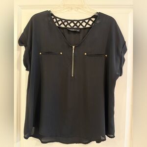 Apt. 9 Black Blouse with Gold Zipper
